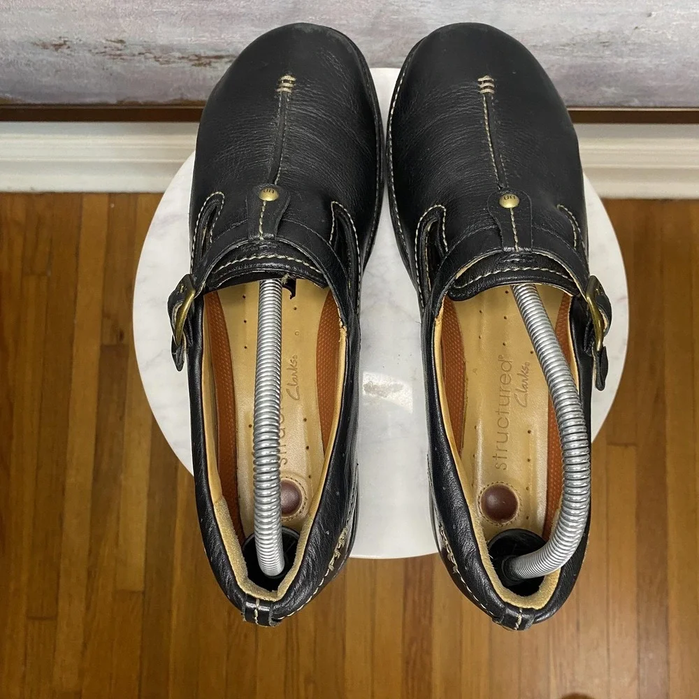 Clarks Unstructured Shoes Womens Size 9 Black Leather Mary Jane Comfort Flats